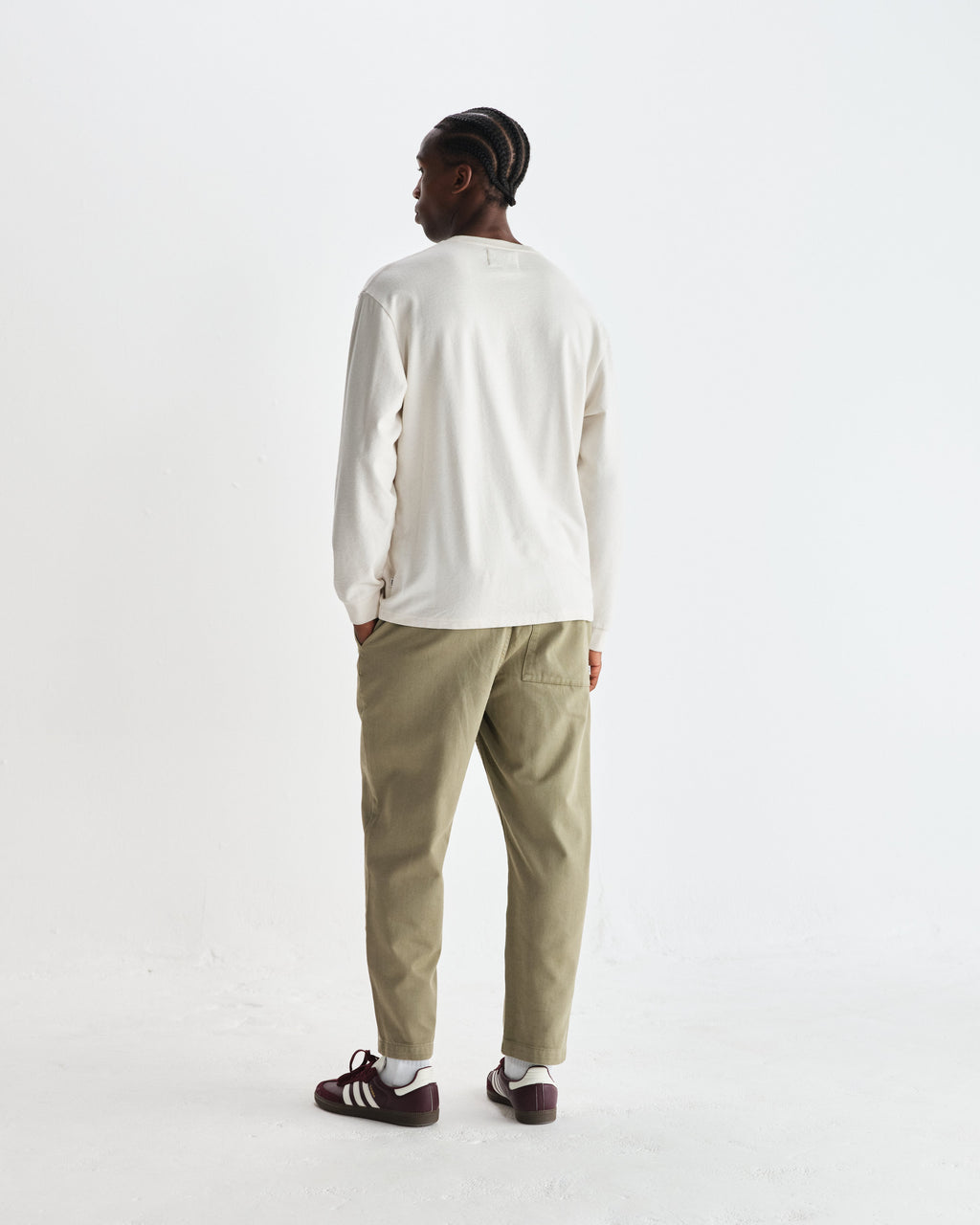 Hayden - Ecru Textured Organic Cotton Long Sleeve T-Shirt