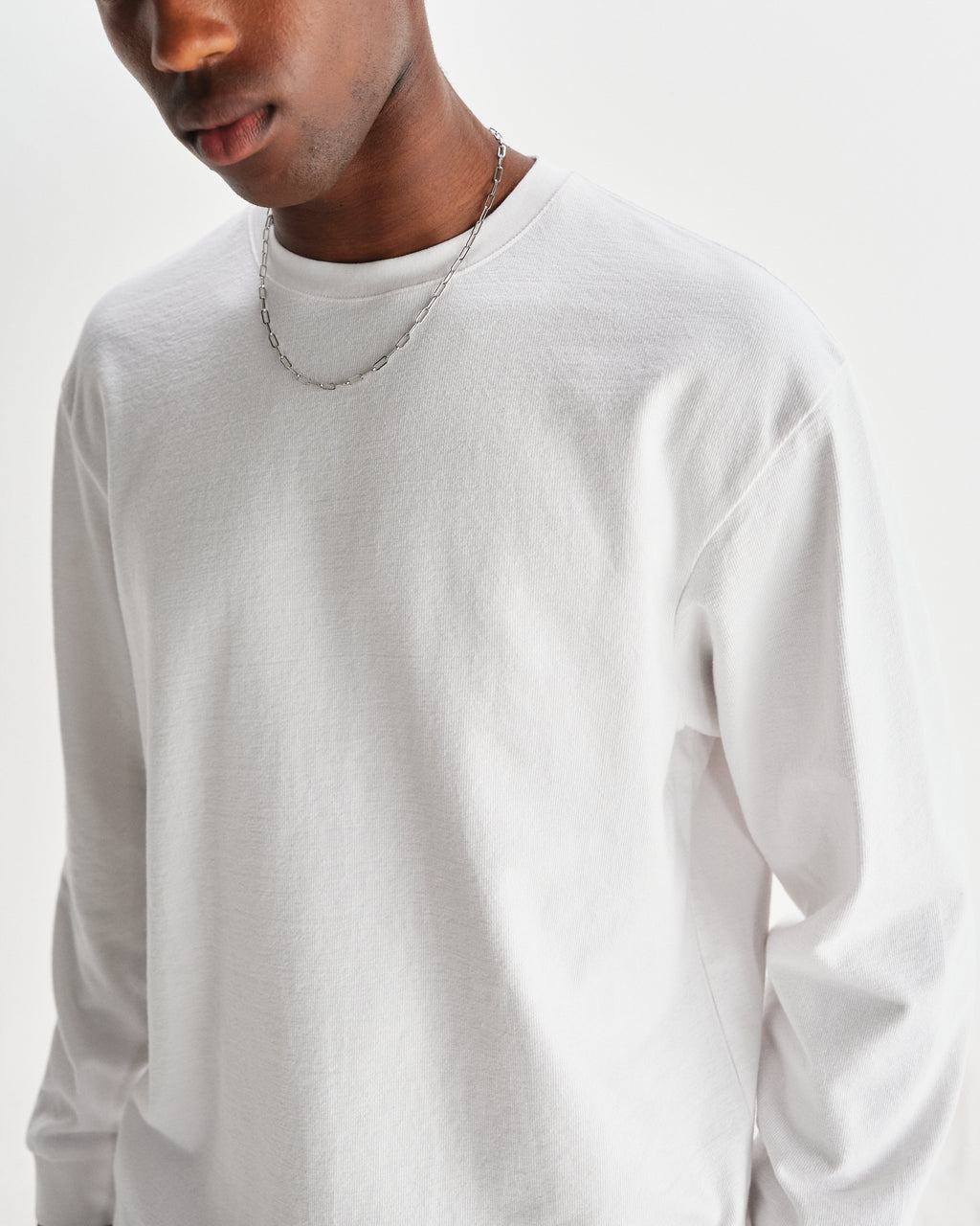 Hayden - White Textured Organic Cotton Long Sleeve T-Shirt