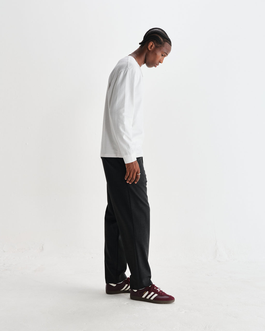 Hayden - White Textured Organic Cotton Long Sleeve T-Shirt