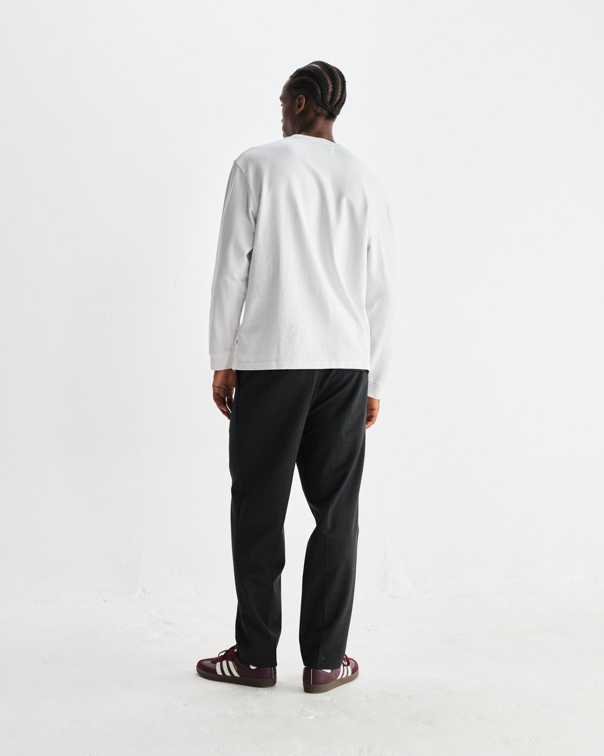 Hayden - White Textured Organic Cotton Long Sleeve T-Shirt