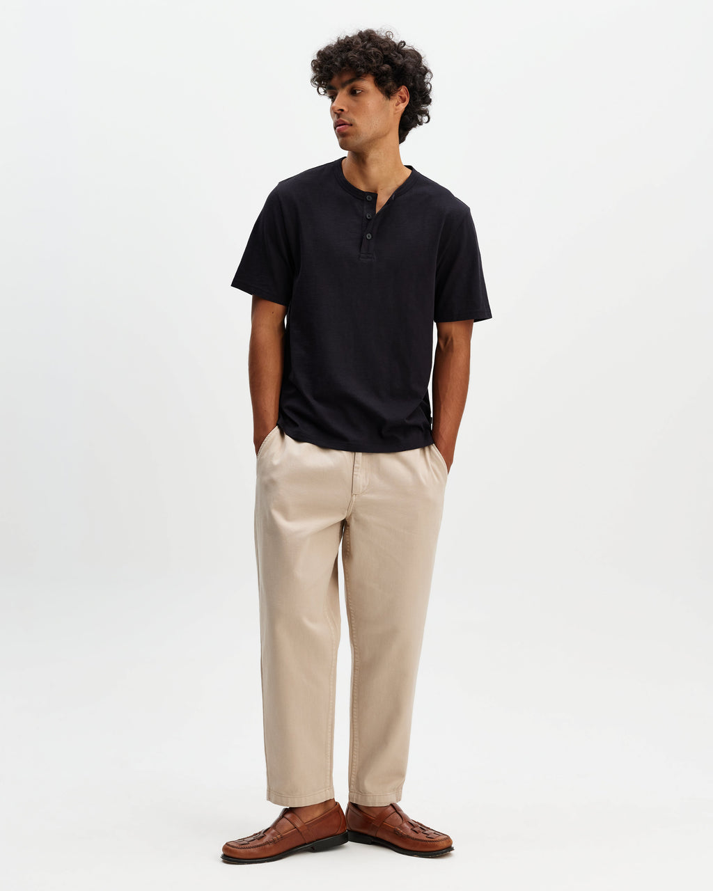 Hill - Black Slub Organic Cotton Henley T-Shirt