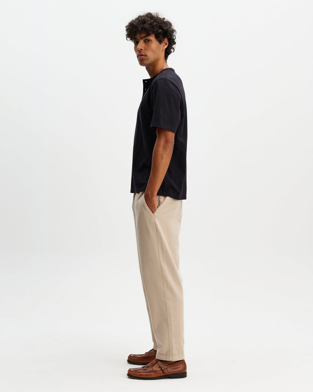 Hill - Black Slub Organic Cotton Henley T-Shirt