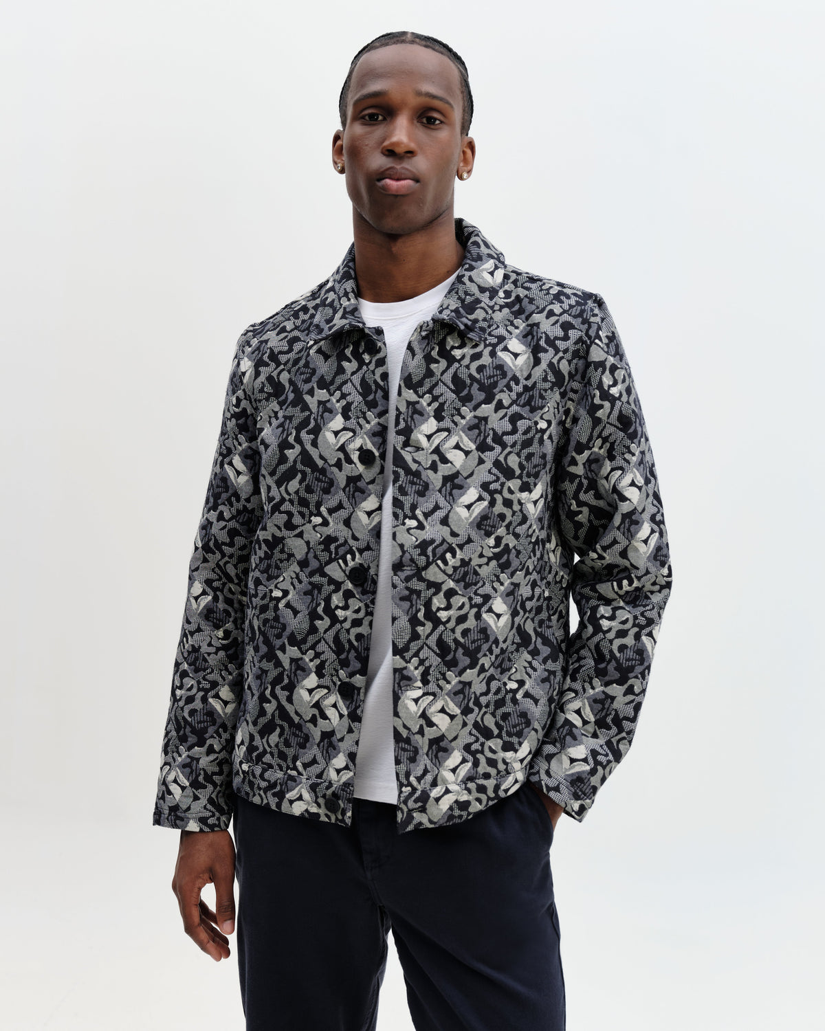 Iggy - Navy And Ecru Tile Jacquard Jacket