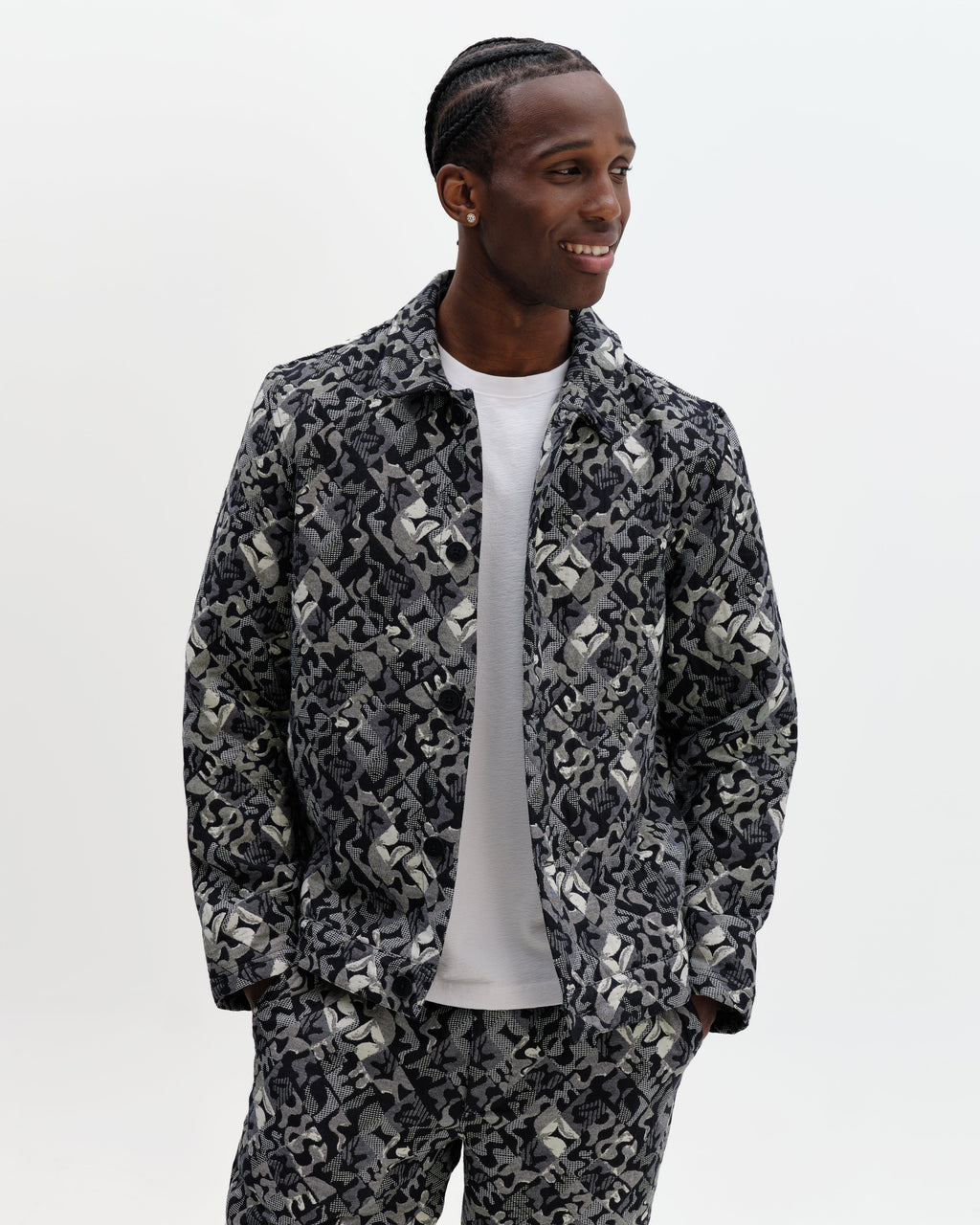 Iggy - Navy And Ecru Tile Jacquard Jacket