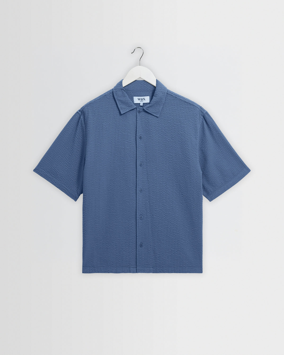 Keats - Blue Cotton Seersucker Short-Sleeve Shirt