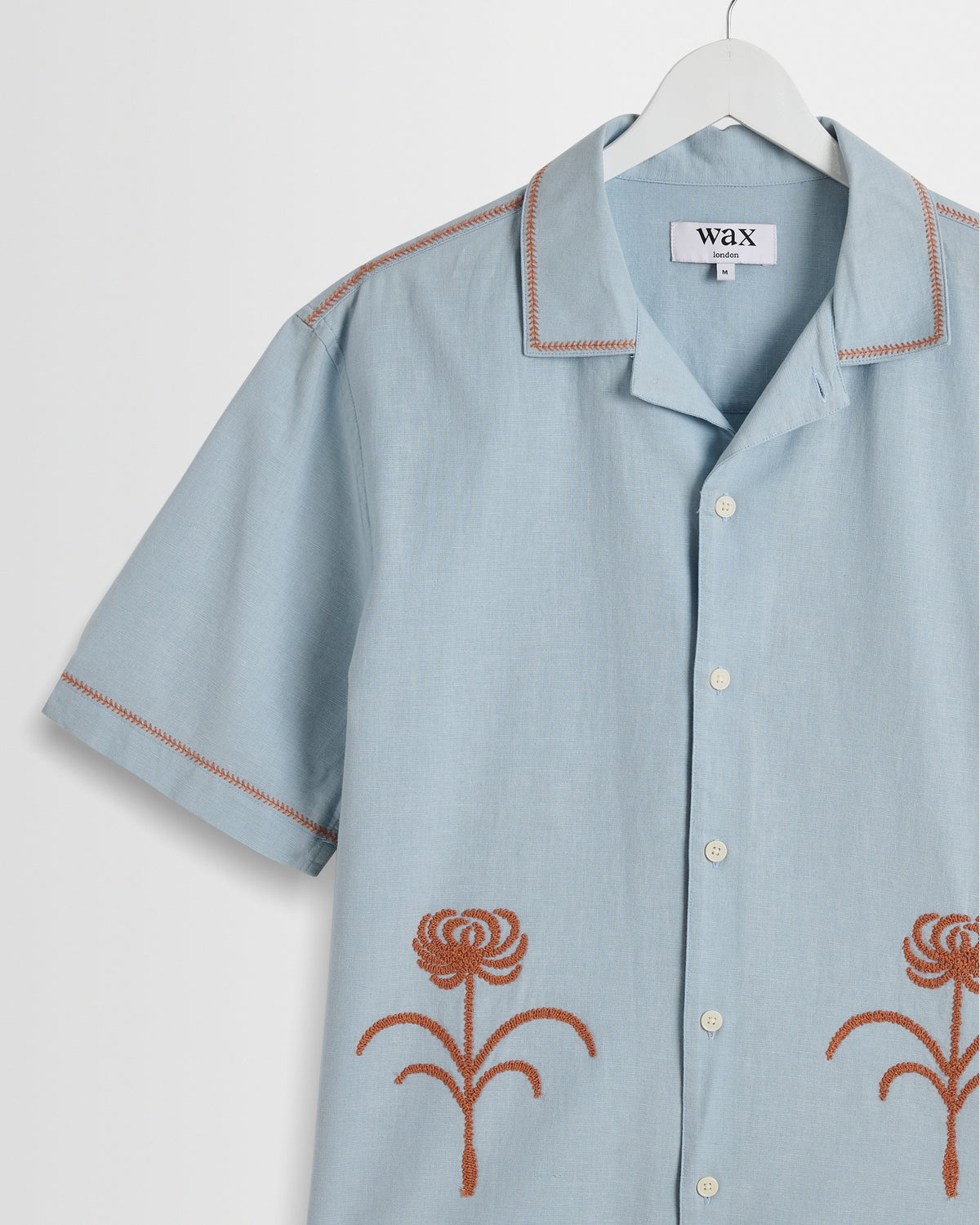 Keats - Light Blue And Rust Embroidered Short-Sleeve Shirt
