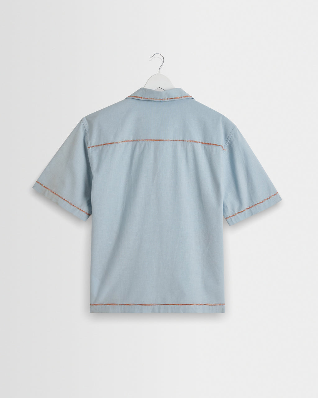 Keats - Light Blue And Rust Embroidered Short-Sleeve Shirt