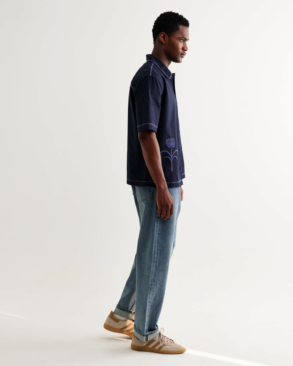 Keats - Navy And Blue Embroidered Short-Sleeve Shirt