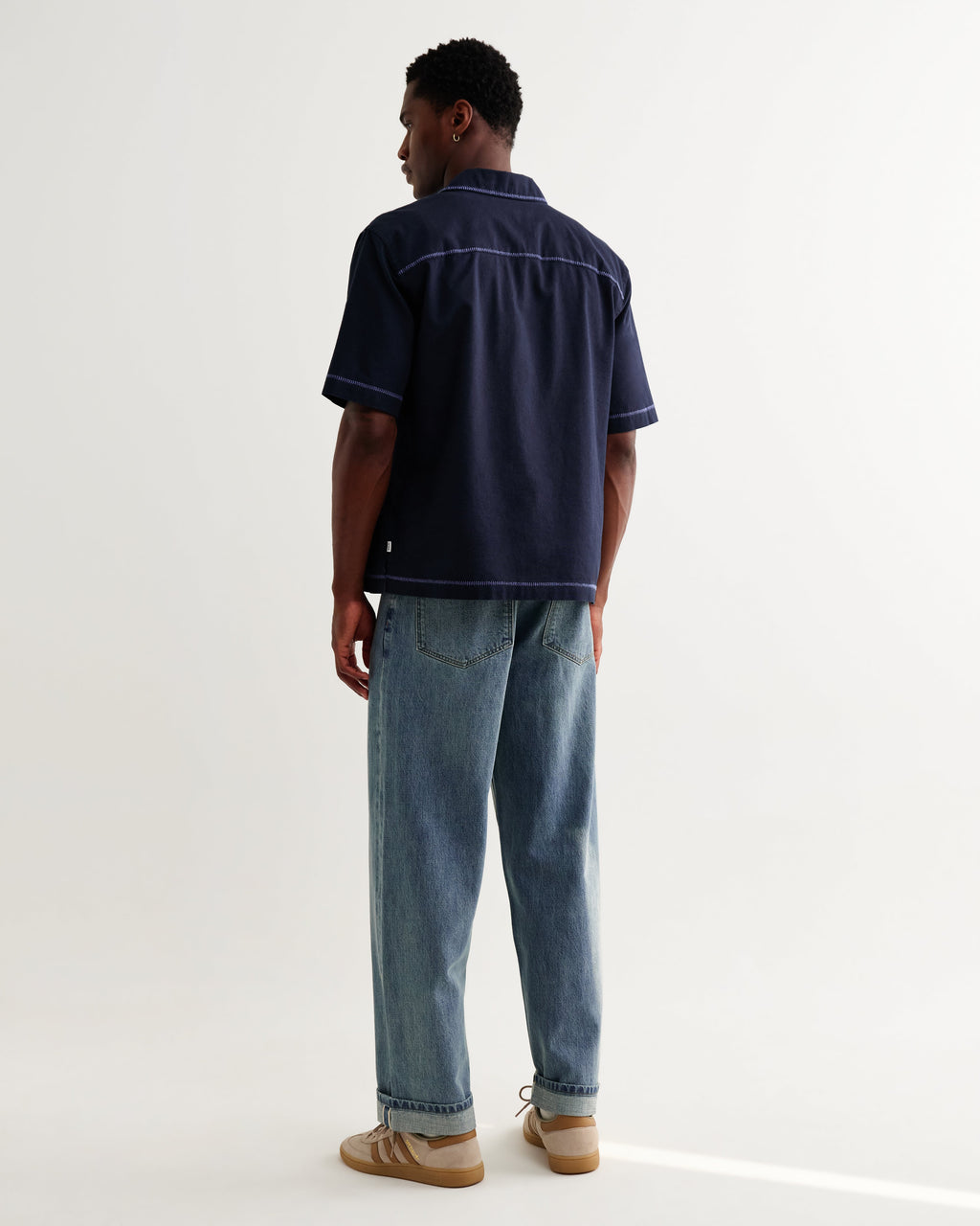 Keats - Navy And Blue Embroidered Short-Sleeve Shirt
