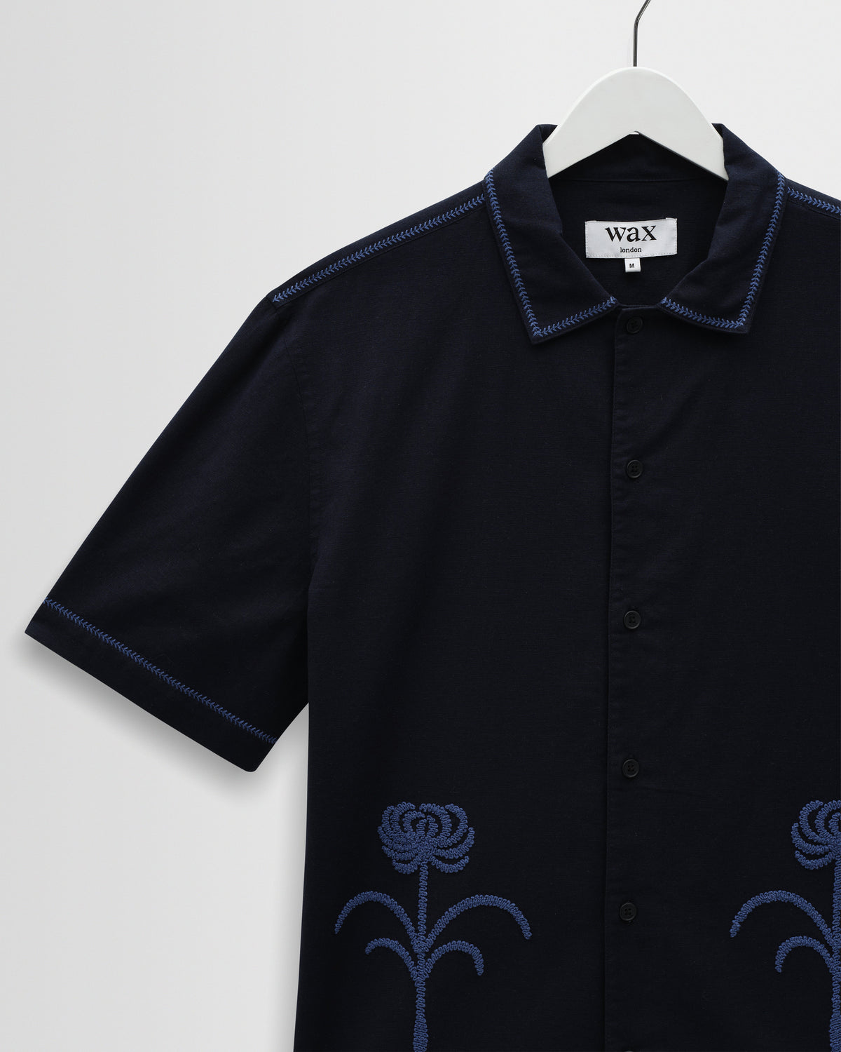 Keats - Navy And Blue Embroidered Short-Sleeve Shirt
