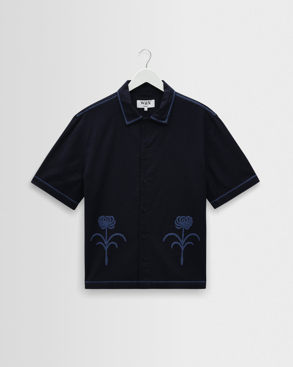 Keats - Navy And Blue Embroidered Short-Sleeve Shirt