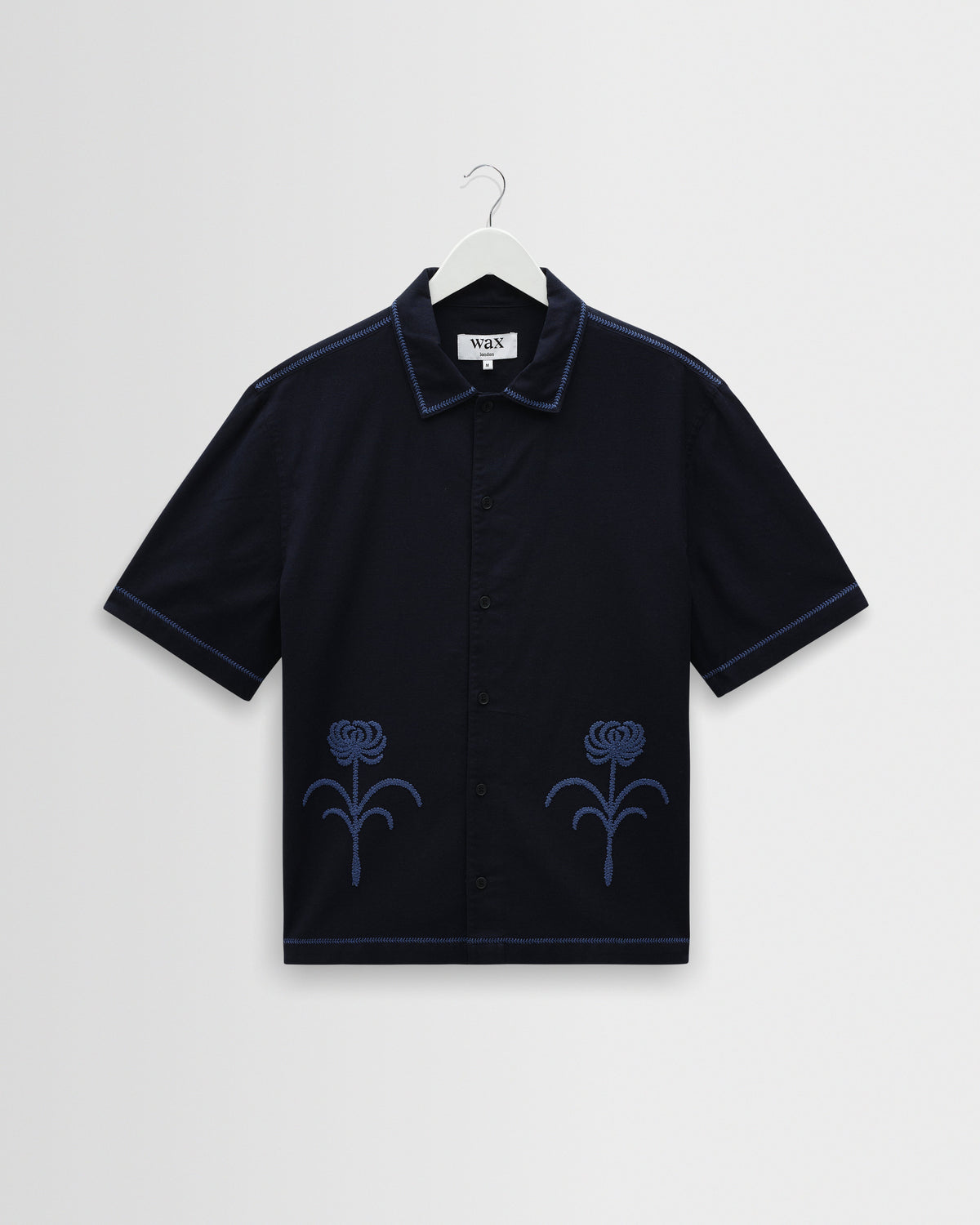 Keats - Navy And Blue Embroidered Short-Sleeve Shirt