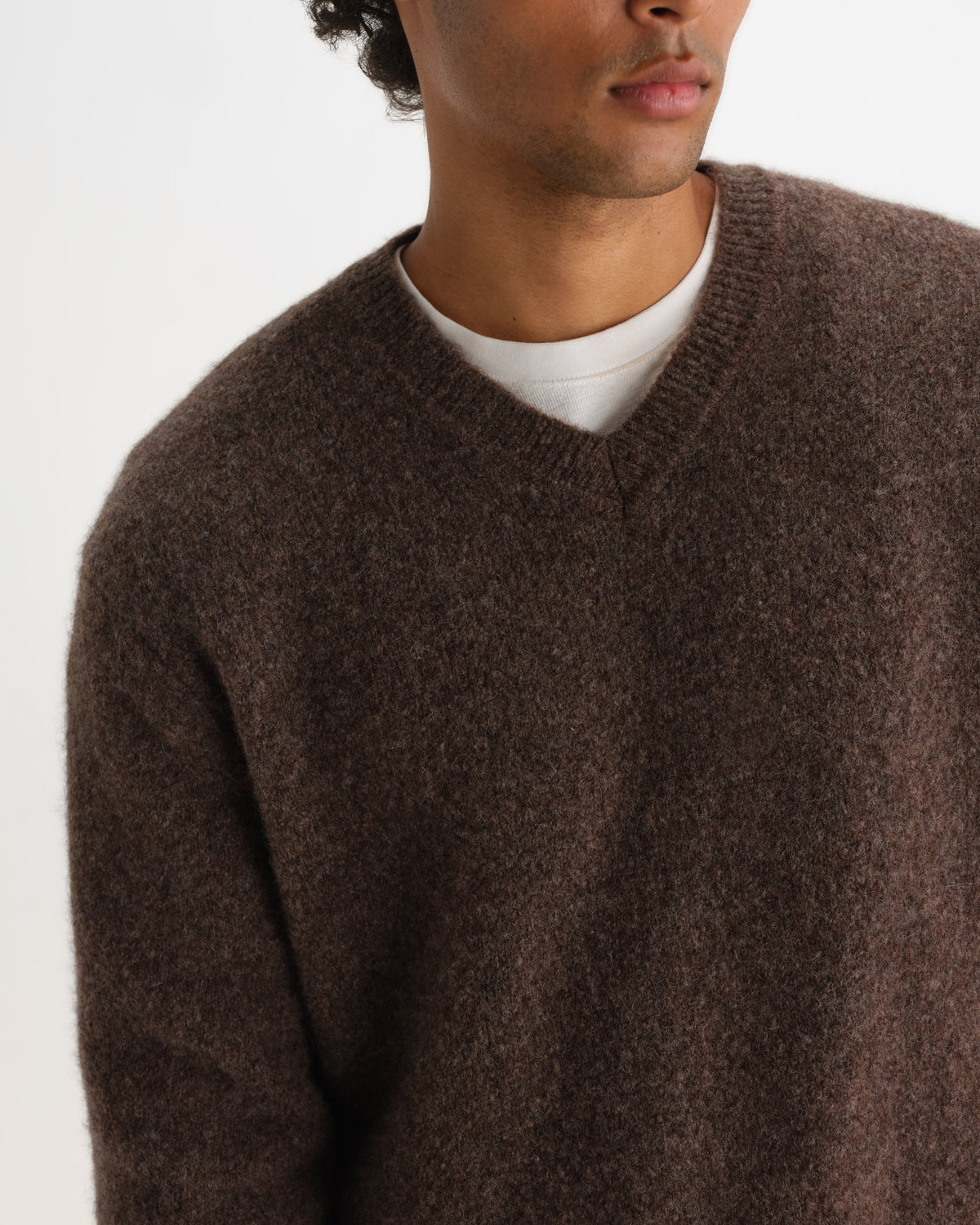 Kemp - Brown Brushed Fluffy V-Neck Jumper