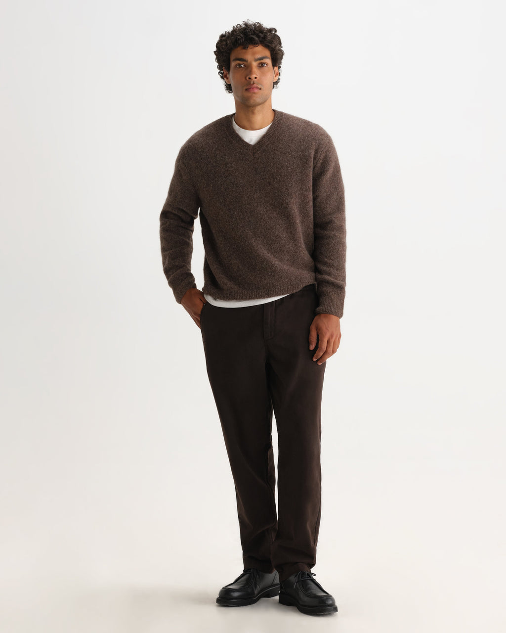 Kemp - Brown Brushed Fluffy V-Neck Jumper