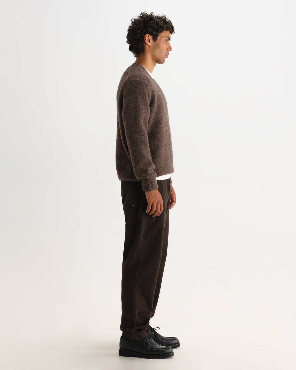 Kemp - Brown Brushed Fluffy V-Neck Jumper