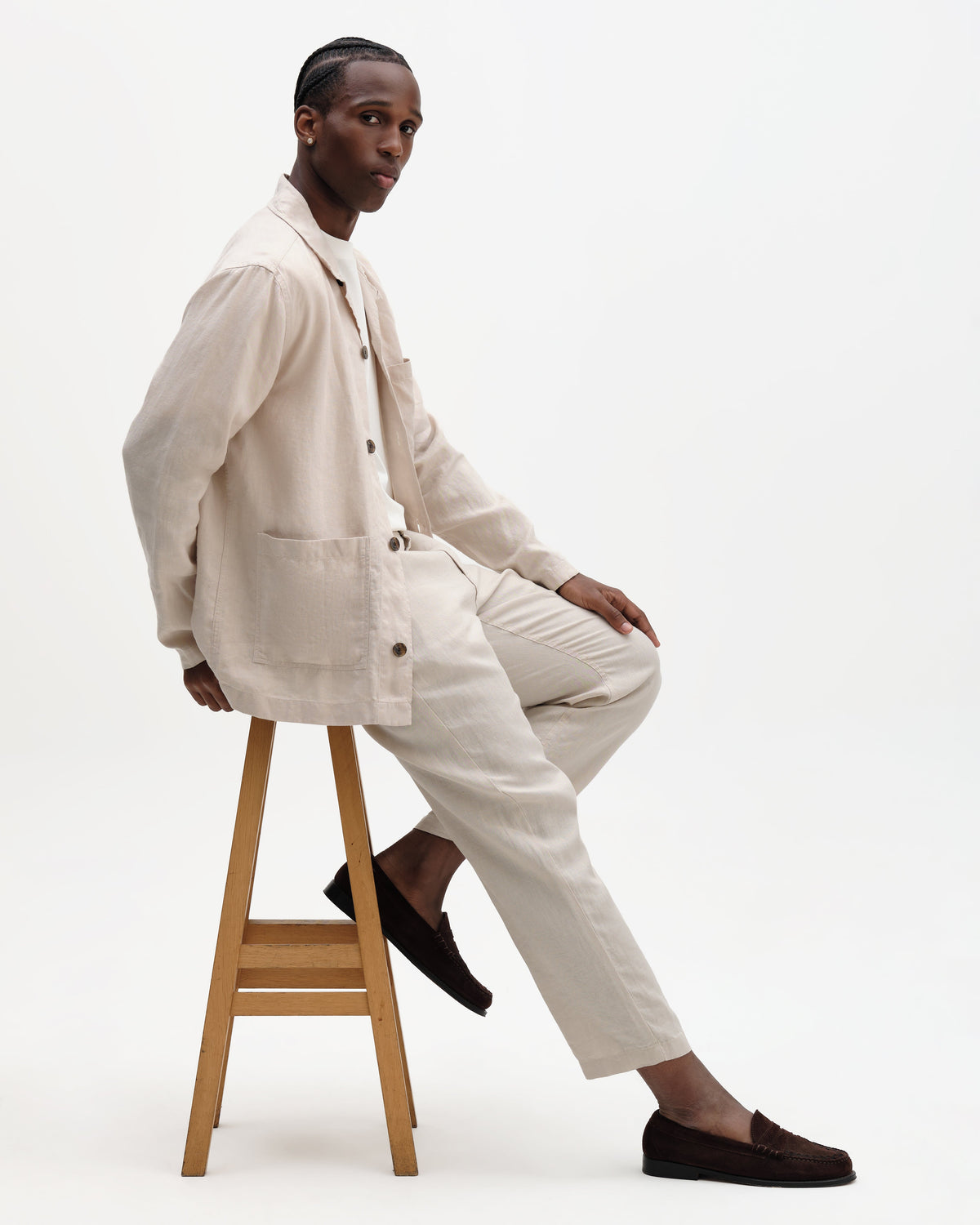 Kurt - Beige Washed Linen Relaxed Fit Trousers
