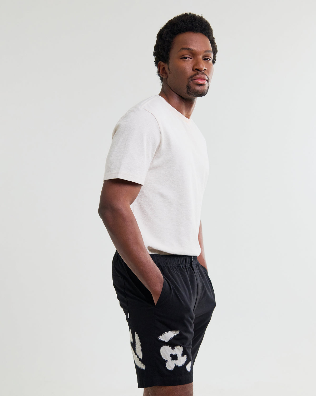Kurt - Black And Beige Abstract Applique Shorts