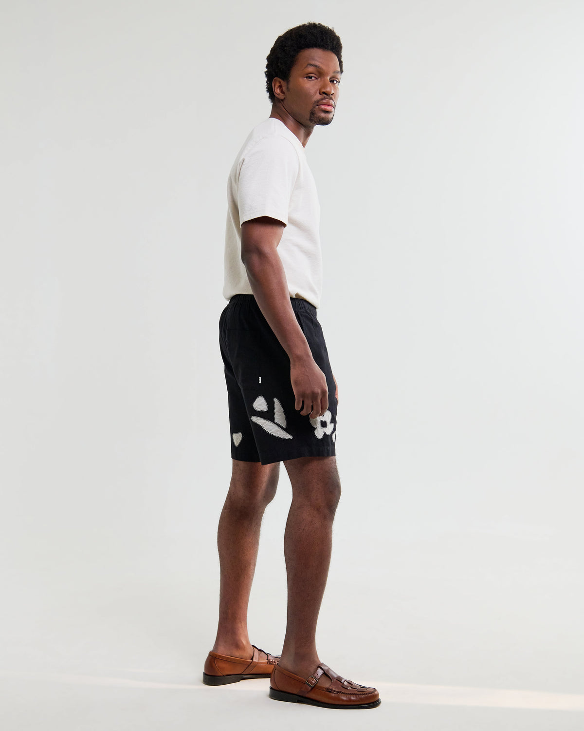 Kurt - Black And Beige Abstract Applique Shorts
