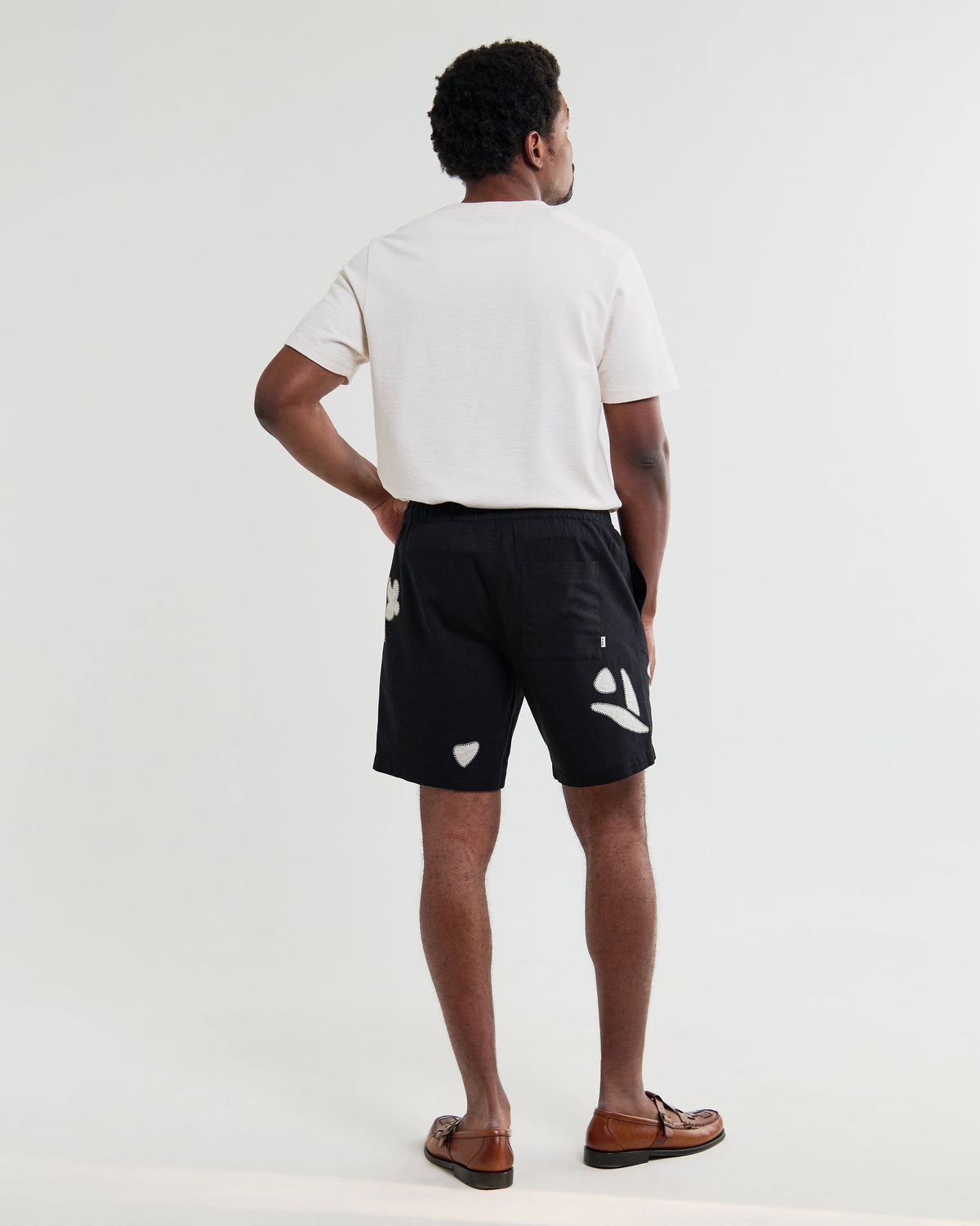 Kurt - Black And Beige Abstract Applique Shorts
