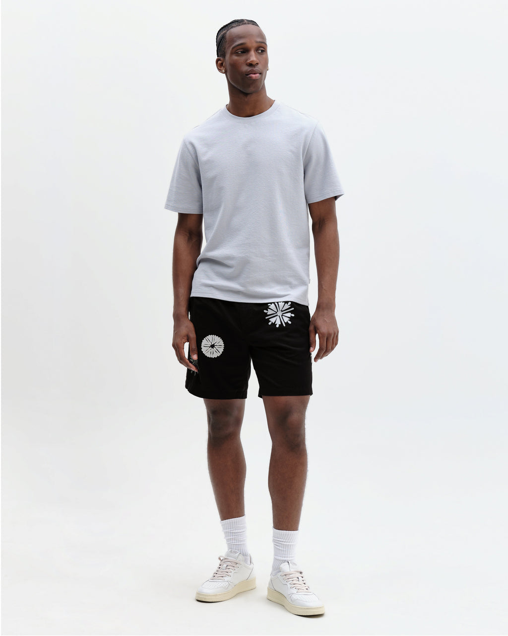 Kurt - Black Round Applique Cotton Shorts