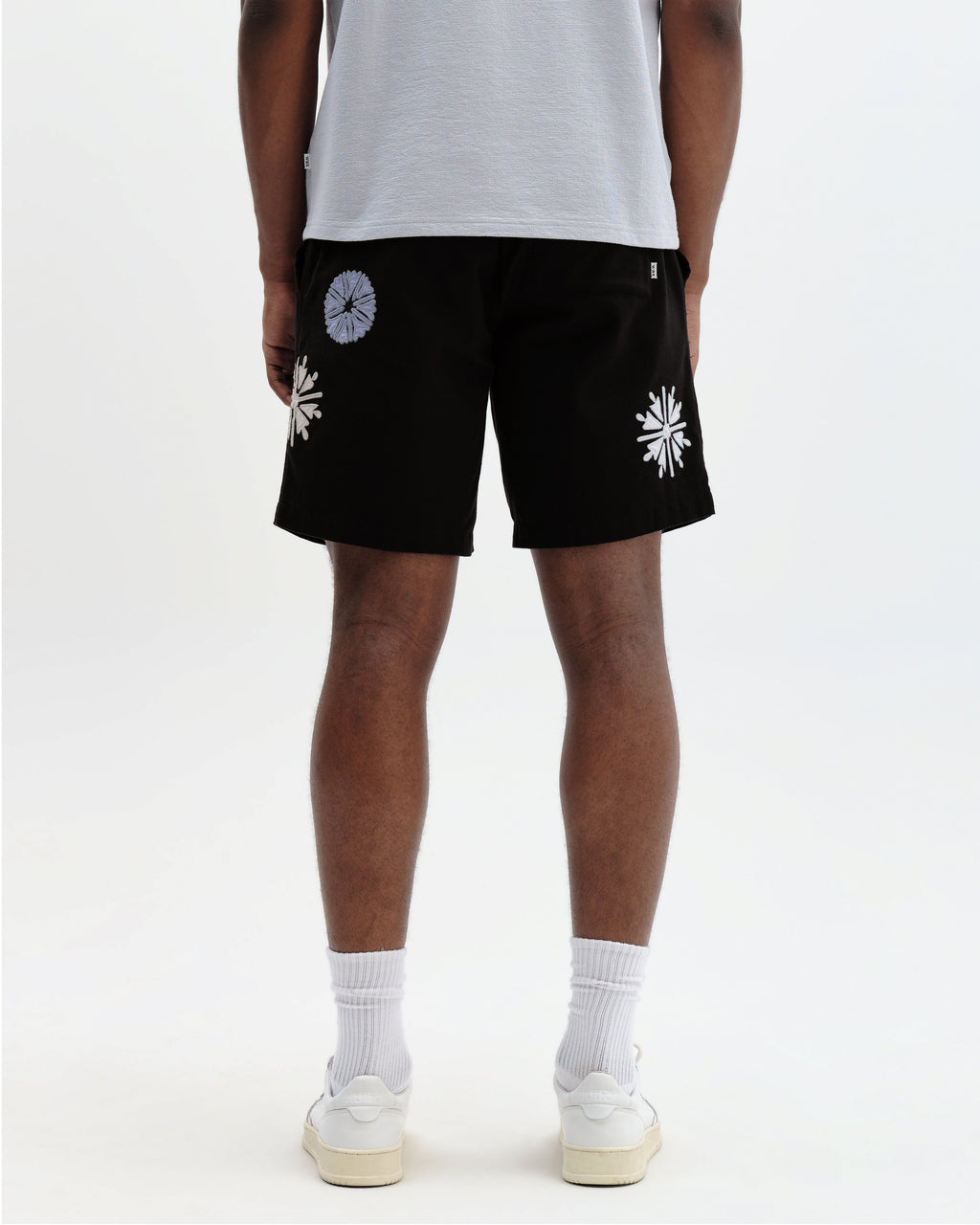 Kurt - Black Round Applique Cotton Shorts