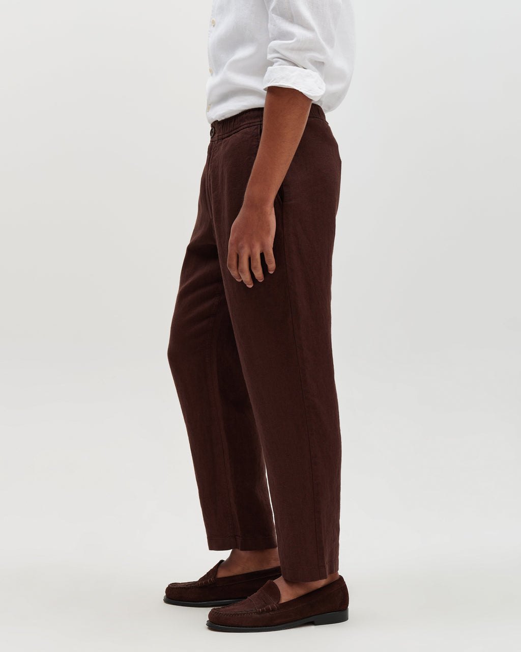 Kurt - Brown Washed Linen Relaxed Fit Trousers