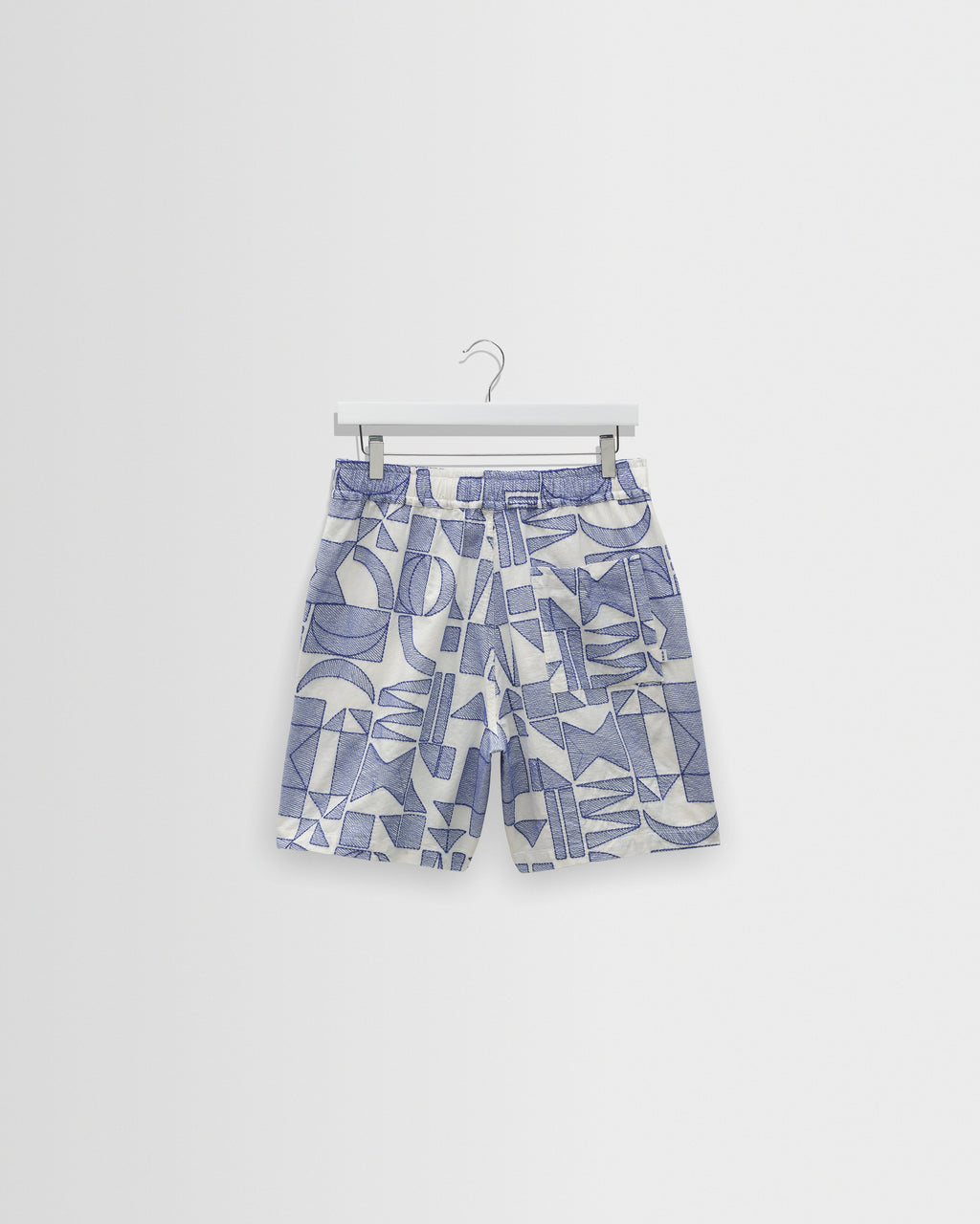 Kurt - Ecru And Blue Geometric Embroidered Shorts