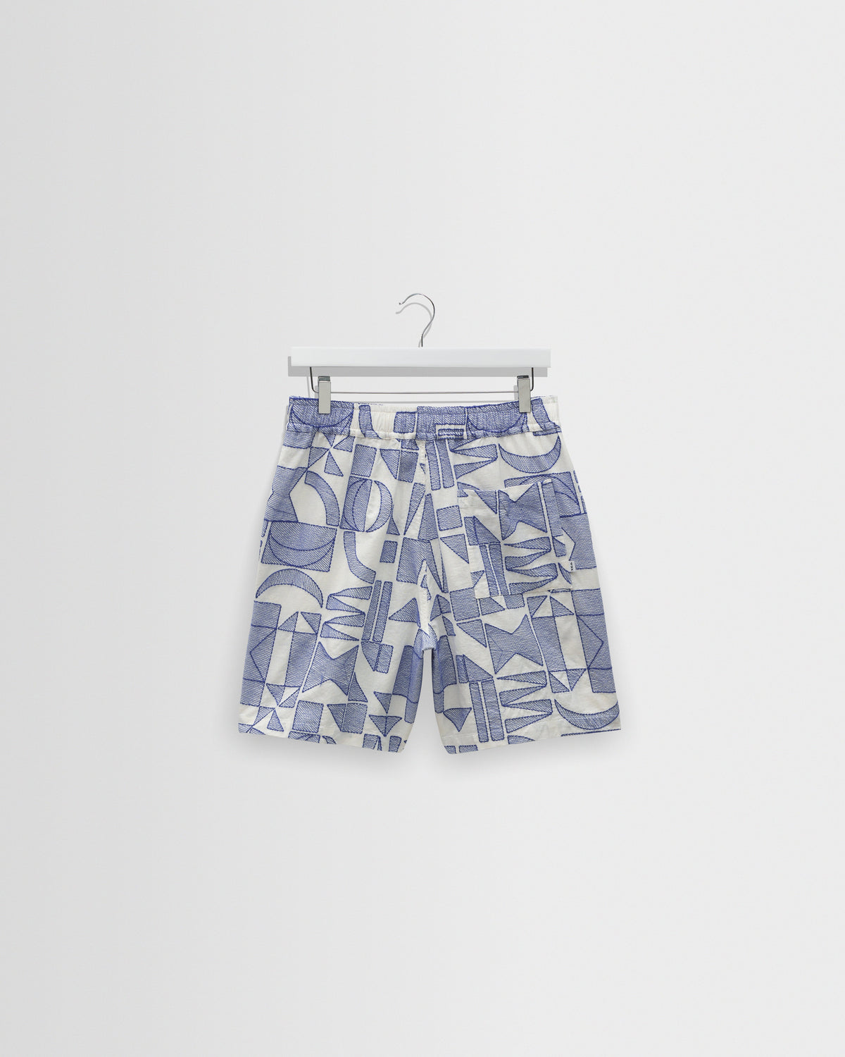Kurt - Ecru And Blue Geometric Embroidered Shorts