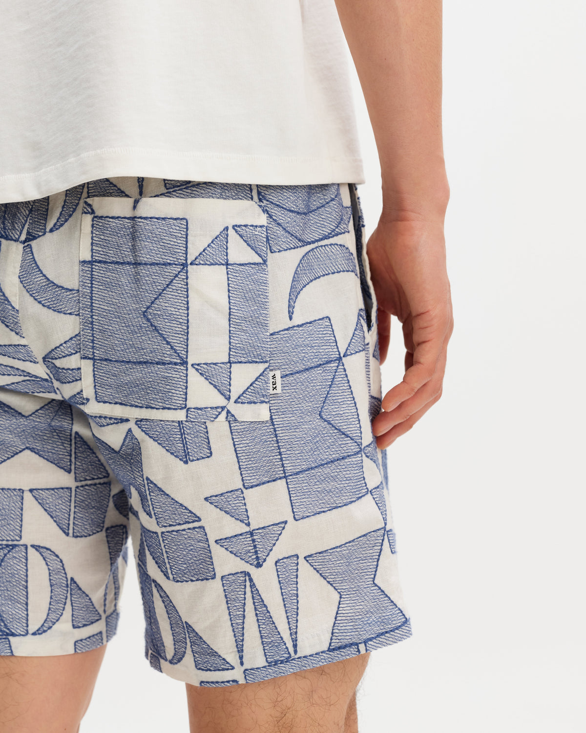 Kurt - Ecru And Blue Geometric Embroidered Shorts