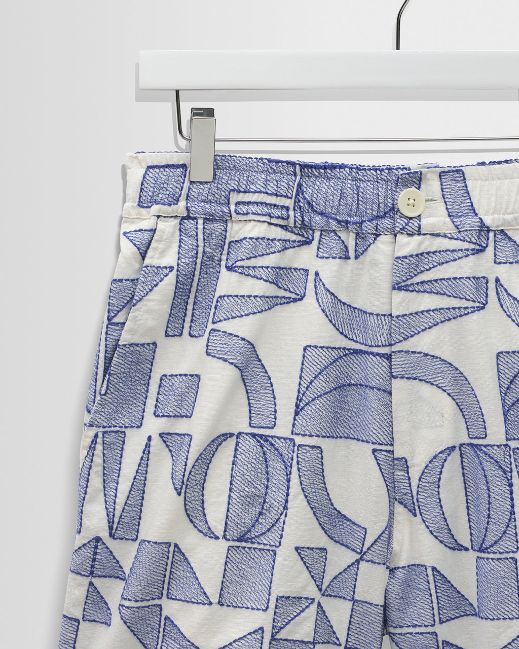Kurt - Ecru And Blue Geometric Embroidered Shorts