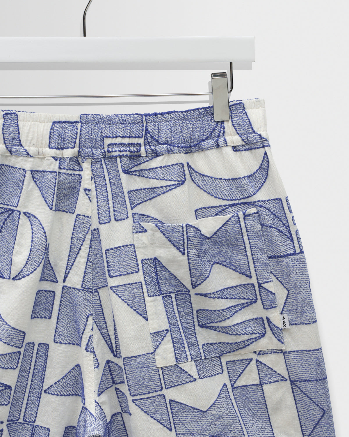 Kurt - Ecru And Blue Geometric Embroidered Shorts