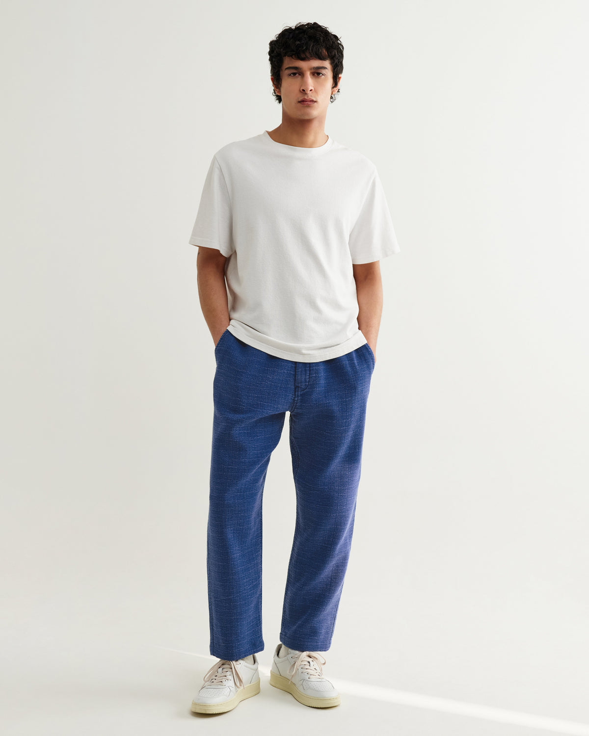 Kurt - Indigo Textured Organic Dobby Cotton Relaxed Fit Trousers