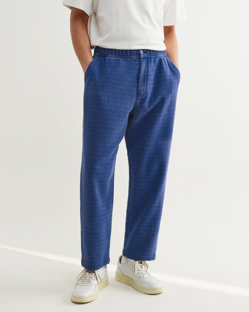 Kurt - Indigo Textured Organic Dobby Cotton Relaxed Fit Trousers