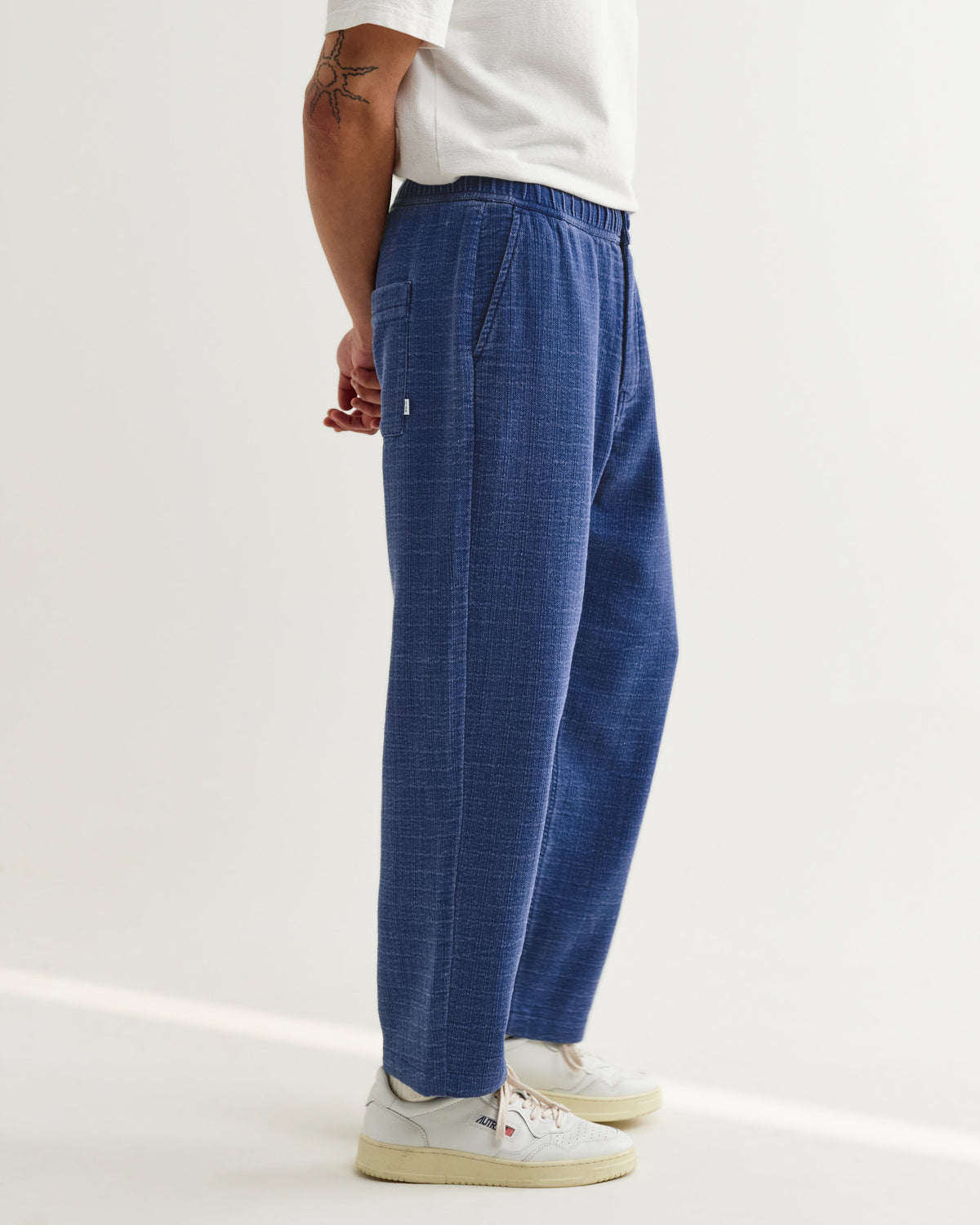 Kurt - Indigo Textured Organic Dobby Cotton Relaxed Fit Trousers