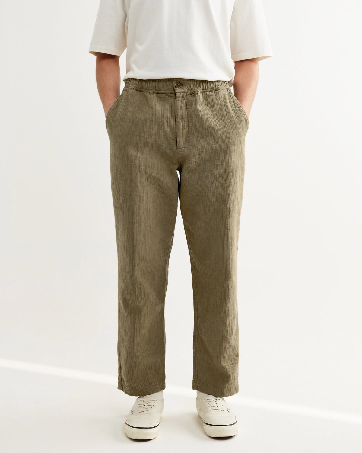 Kurt - Khaki Crinkle Cotton-Linen Relaxed Fit Trousers