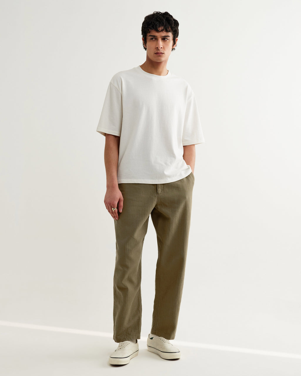 Kurt - Khaki Crinkle Cotton-Linen Relaxed Fit Trousers