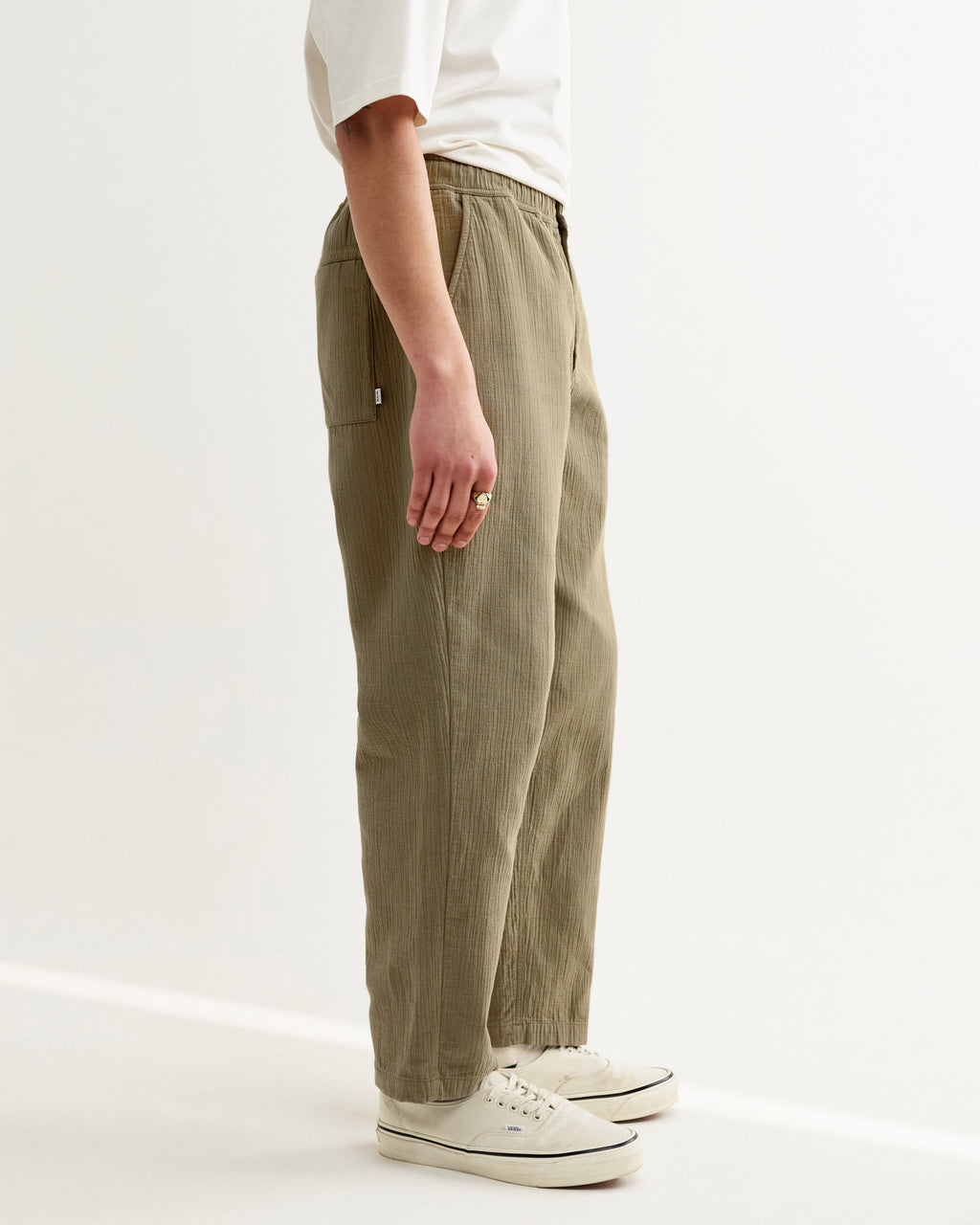 Kurt - Khaki Crinkle Cotton-Linen Relaxed Fit Trousers