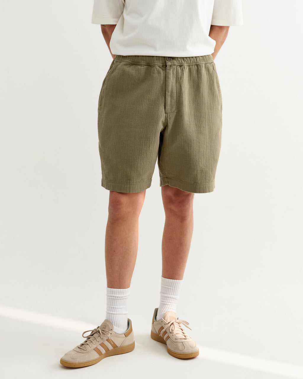 Kurt - Khaki Crinkle Cotton-Linen Shorts