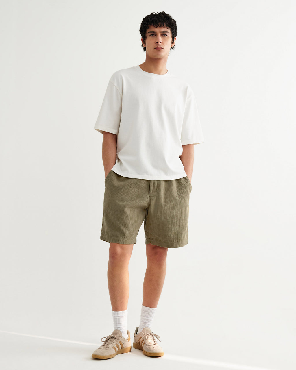 Kurt - Khaki Crinkle Cotton-Linen Shorts