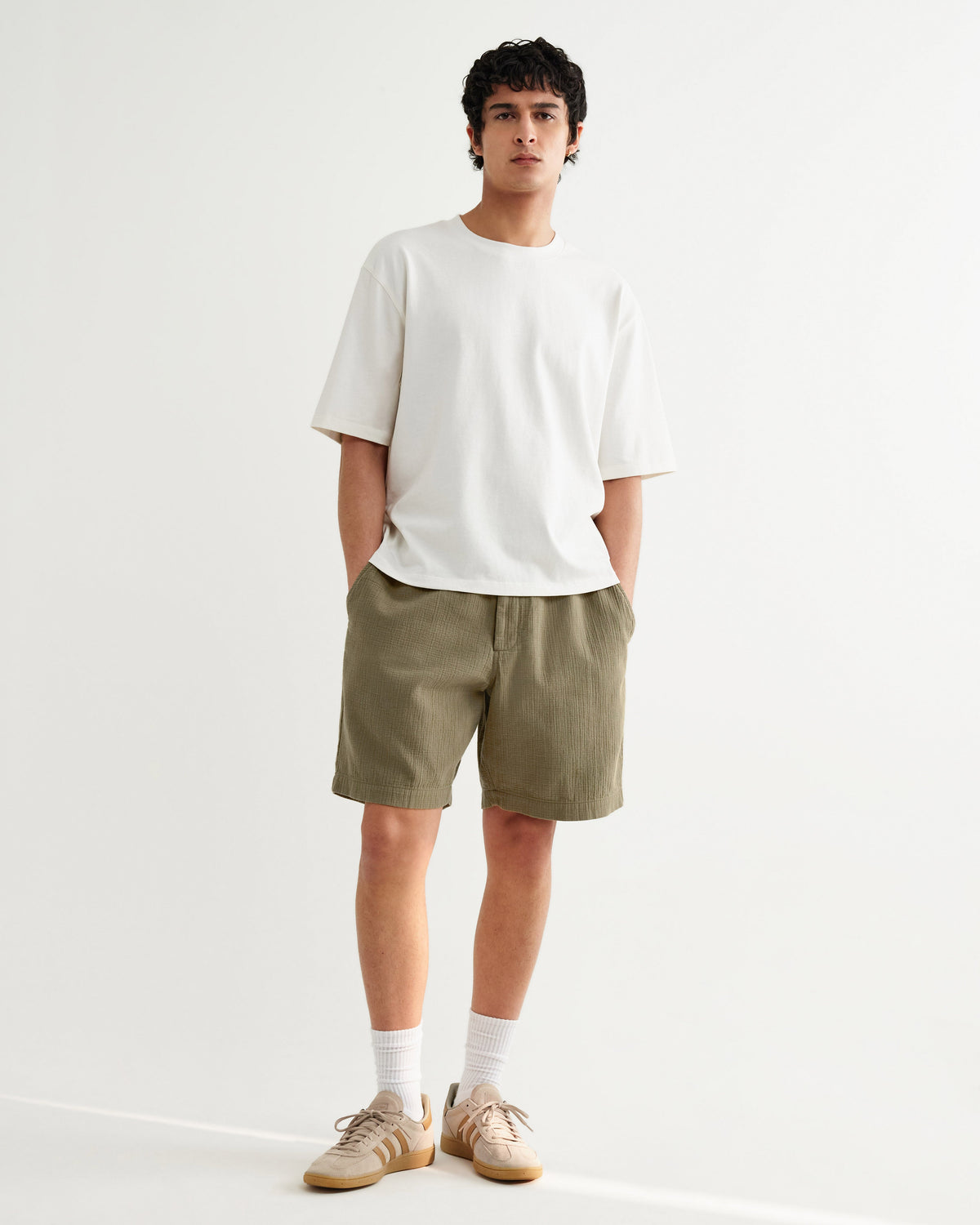Kurt - Khaki Crinkle Cotton-Linen Shorts