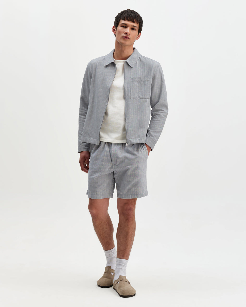 Kurt - Light Blue Herringbone Cotton Shorts