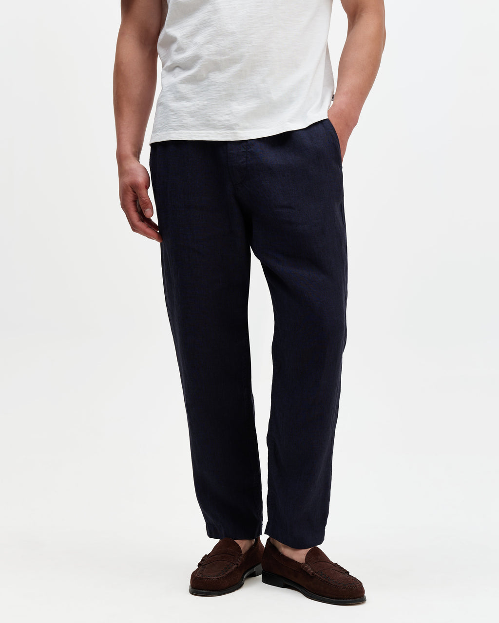 Kurt - Navy Washed Linen Relaxed Fit Trousers