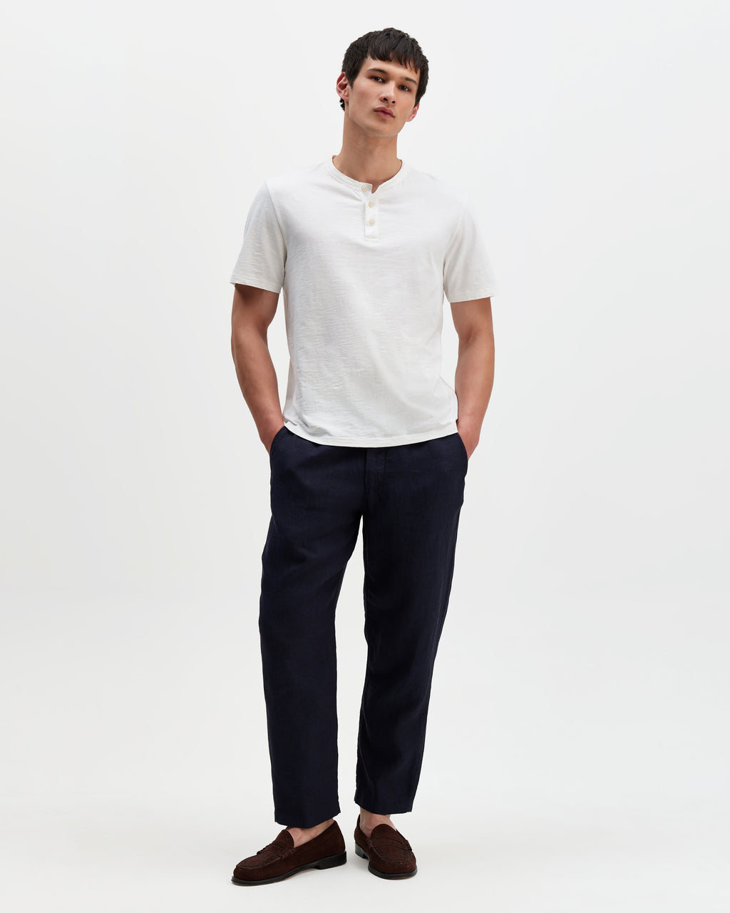 Kurt - Navy Washed Linen Relaxed Fit Trousers