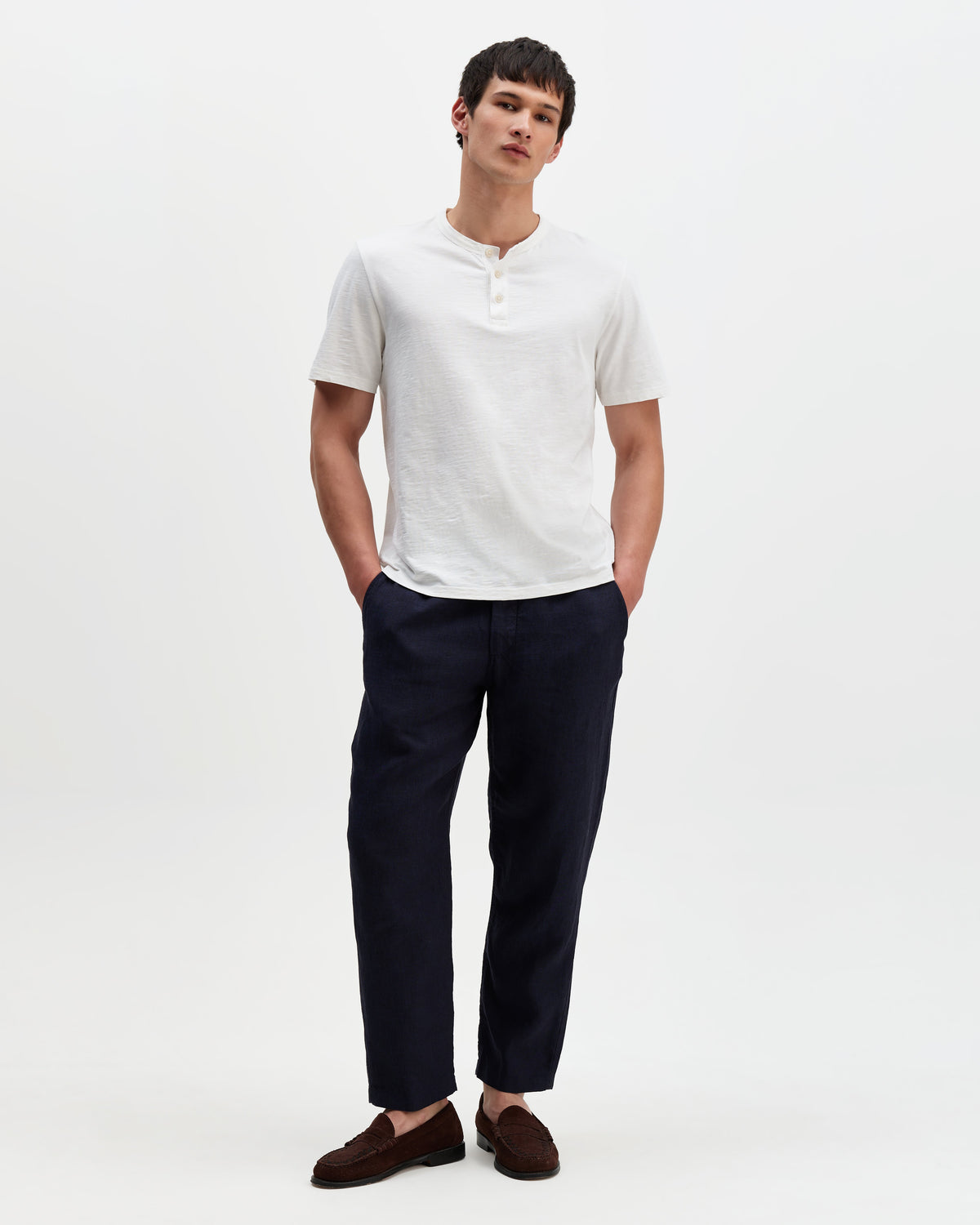 Kurt - Navy Washed Linen Relaxed Fit Trousers