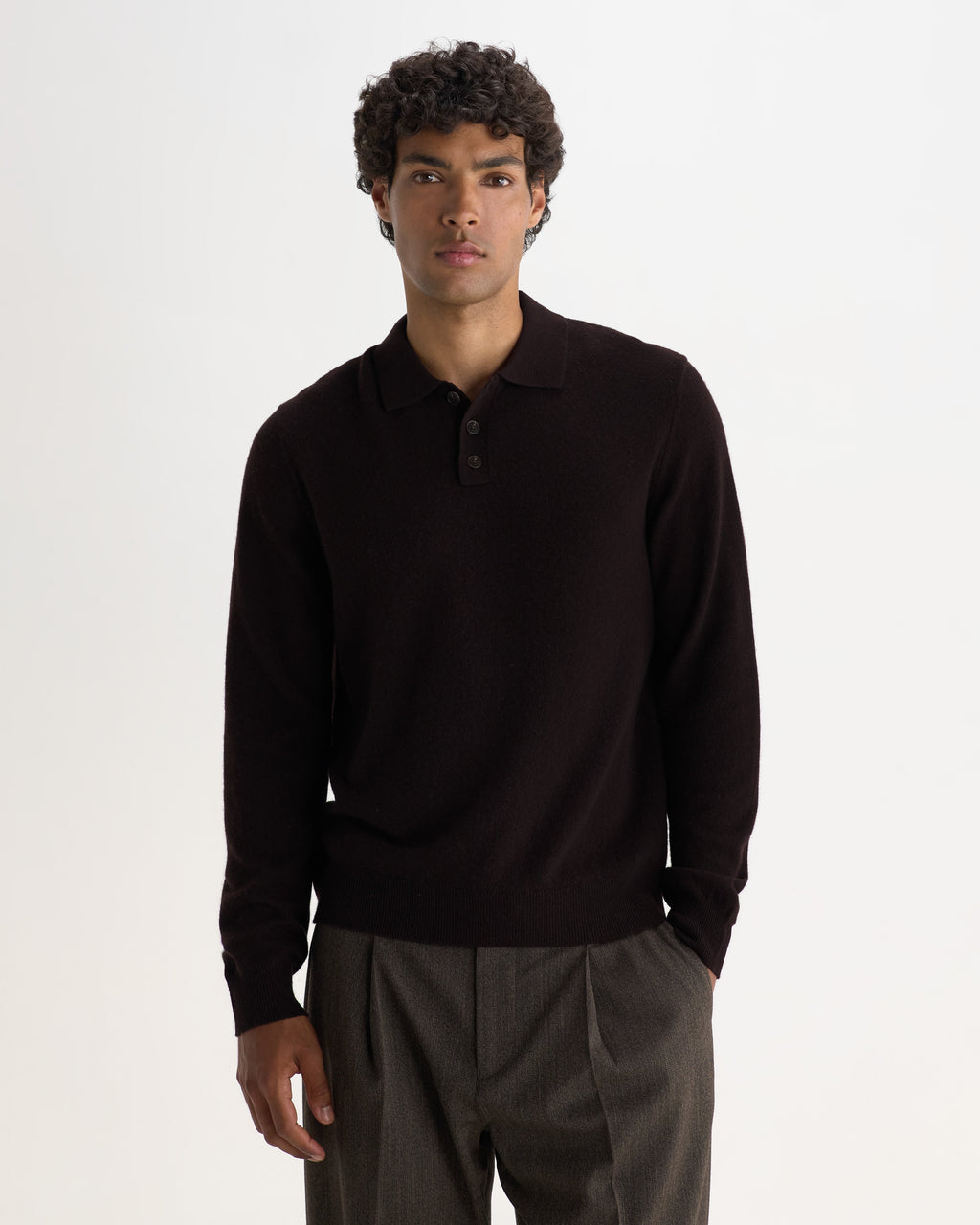 Lawrie - Dark Brown Long-Sleeve Knitted Polo