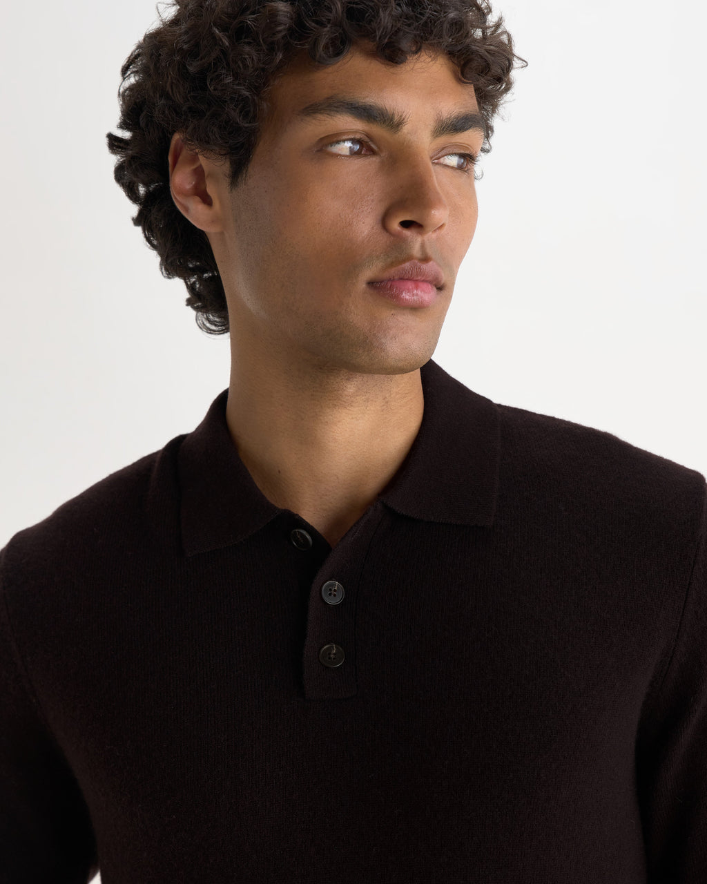 Lawrie - Dark Brown Long-Sleeve Knitted Polo