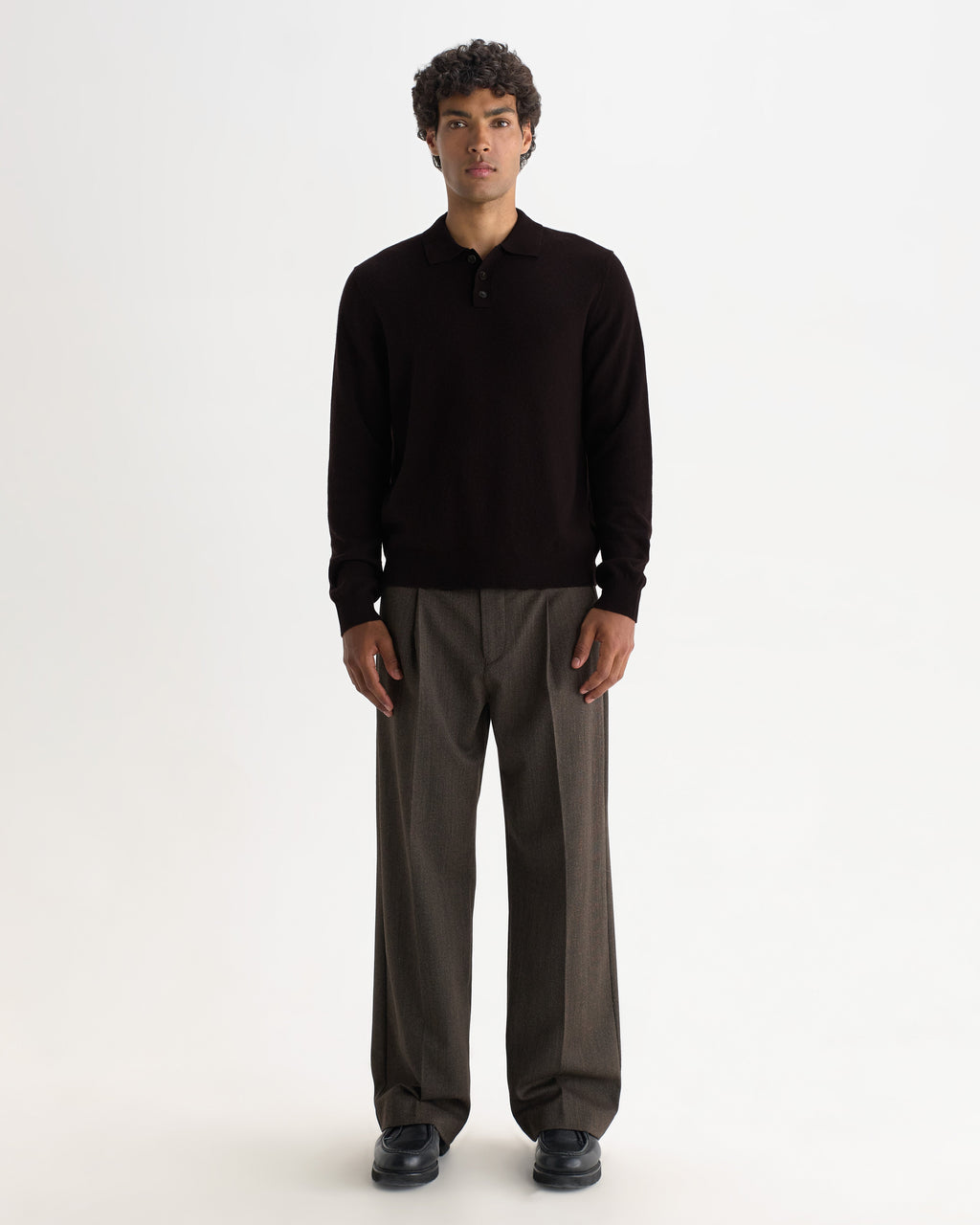 Lawrie - Dark Brown Long-Sleeve Knitted Polo