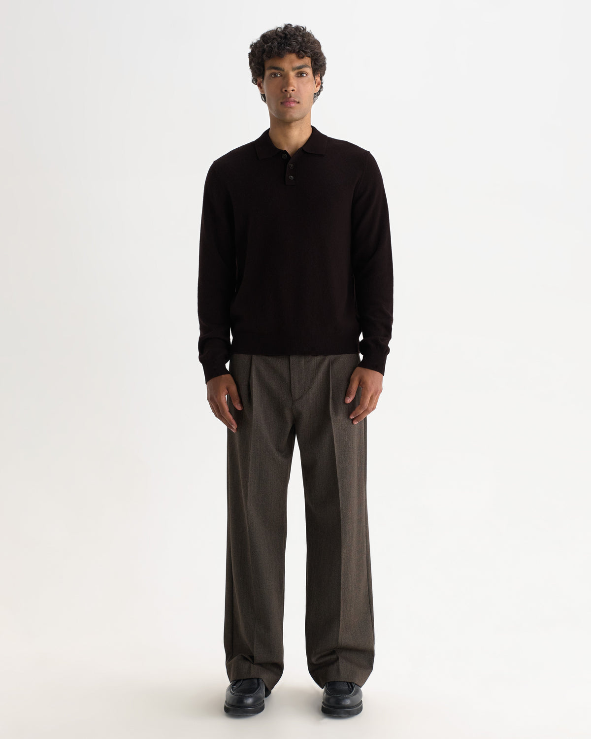 Lawrie - Dark Brown Long-Sleeve Knitted Polo
