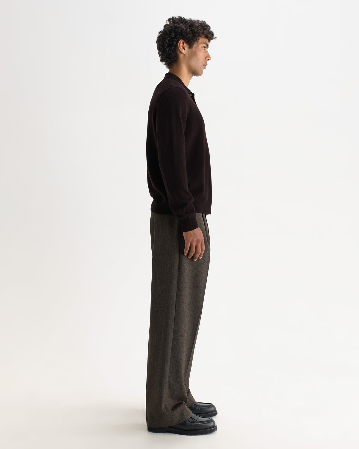 Lawrie - Dark Brown Long-Sleeve Knitted Polo