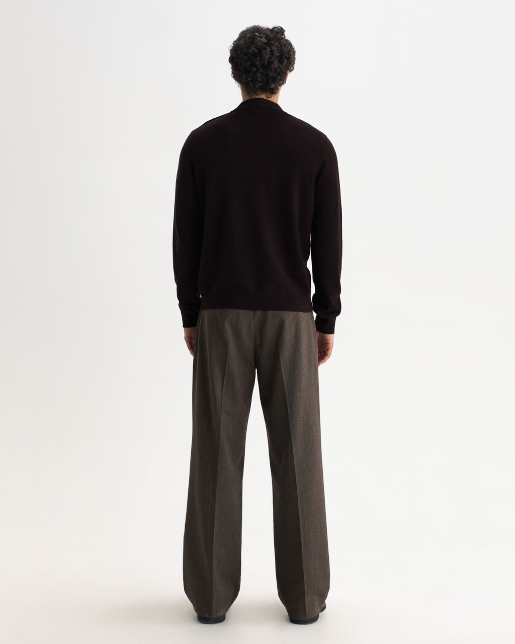 Lawrie - Dark Brown Long-Sleeve Knitted Polo